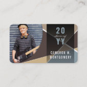 Brawn Stylish Geometric Lines Mod Foto Graduate Telefonnummerkarte (Vorderseite)
