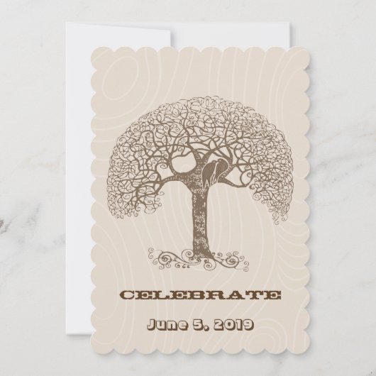 Brawn Swirl Rustic Tree Love Bird Woodland Wedding Einladung (Rückseite)