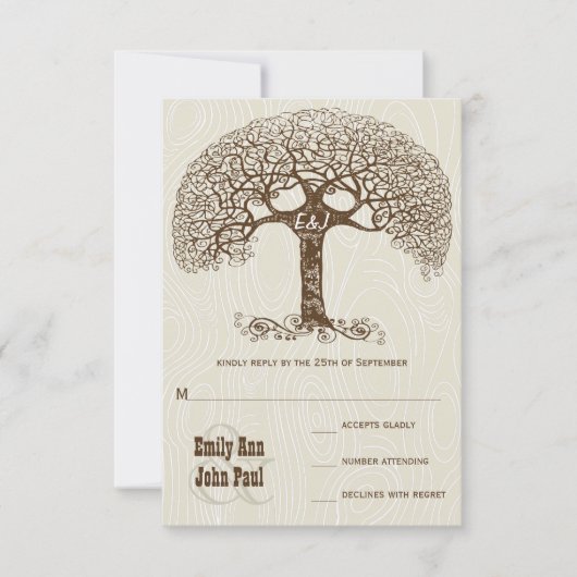 Brawn Swirl Tree Ivory Woodgrain Wedding RSVP Einladung (Vorderseite)