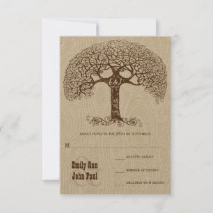 Brawn Swirl Tree Ivory Woodgrain Wedding RSVP Einladung