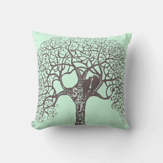 Brawn Swirl Tree Love Bird wählen Hintergrundfarbe Kissen (Vorderseite)