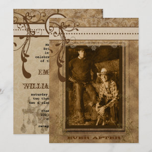 Brawn Swirl Vintager Kronleuchter Damask your Foto Einladung
