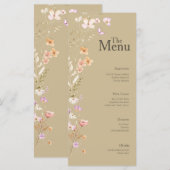 Brawn Tan Blume Wedding Event Menu Table Decke Menükarte (Vorne/Hinten)