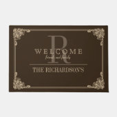 Brawn|Taupe Corner Blühe Frame Custom Monogram Fußmatte (Vorderseite)