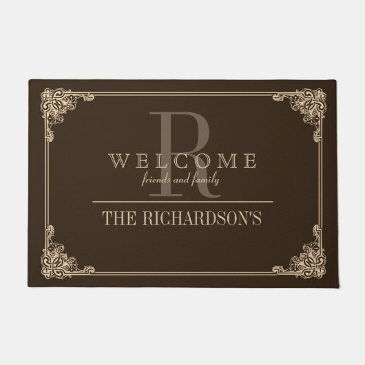 Brawn|Taupe Corner Blühe Frame Custom Monogram Fußmatte (Vorderseite)