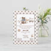 Brawn Teddy Bär Das ist ein Junge! Dusche Einladung (Stehend Vorderseite)