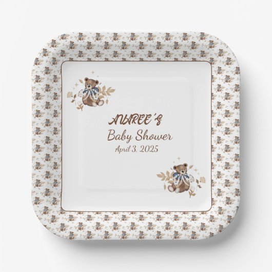 Brawn Teddy Bär Das ist ein Junge! Dusche Napkins Pappteller (Vorderseite)