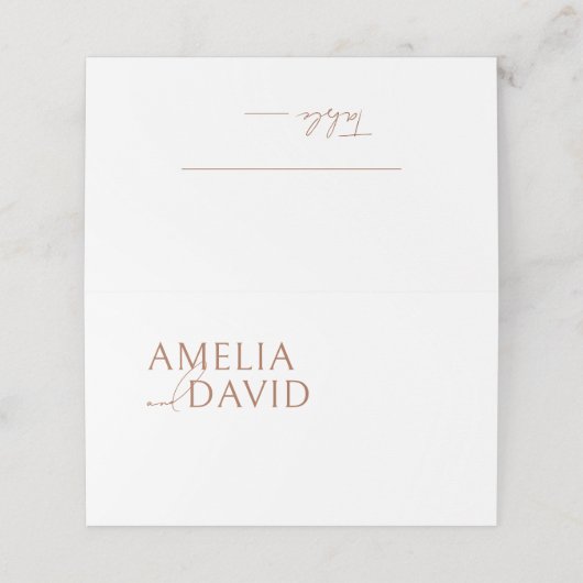 Brawn Terracotta Minimalistisch Elegante Platzkarte (Außenseite Aufgefaltet)