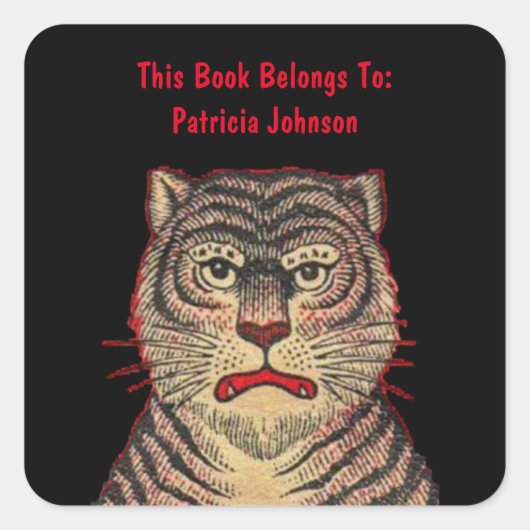 Brawn Tiger Stripes Fierce Black Buchzeichen Quadratischer Aufkleber (Vorderseite)
