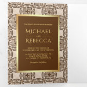 Brawn Tiles Pattern Imitate Gold Foil Foto Hochzei Dreifach Gefaltete Einladung (Innen Erste Seite)