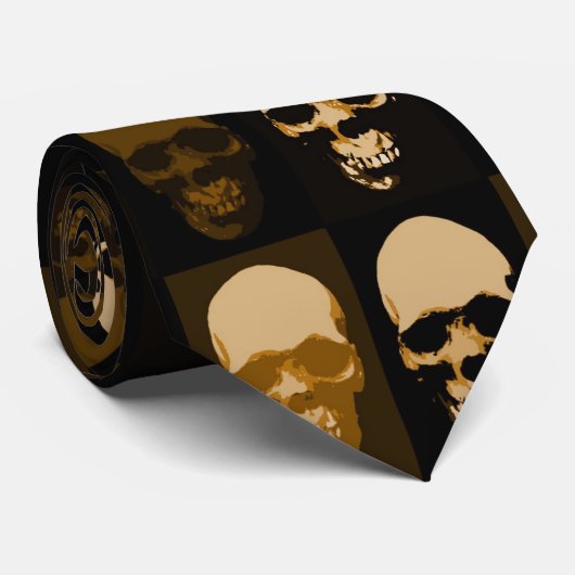 Brawn Tones Skulls Pop Art Neck Tie Krawatte (Gerollt)