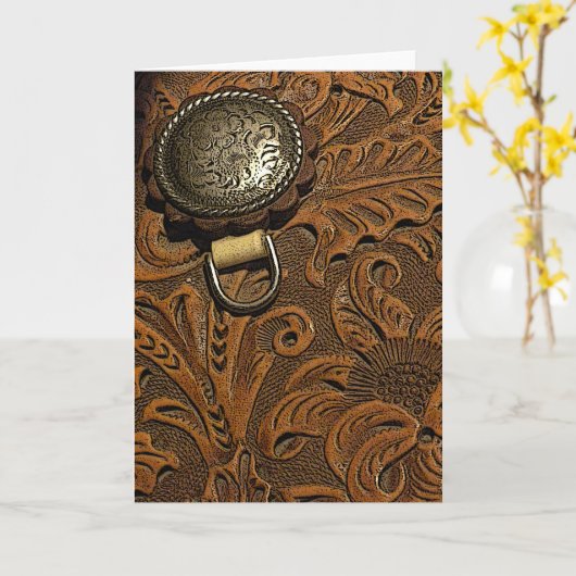 Brawn Tooling Leather Horse Saddle Karte (Gelbe Blume)