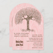 Brawn Tree Love Bird Pink Woodgrain Hochzeit Einladung (Vorne/Hinten)