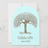 Brawn Tree Love Bird Woodgrain Türkis Hochzeit Einladung (Rückseite)