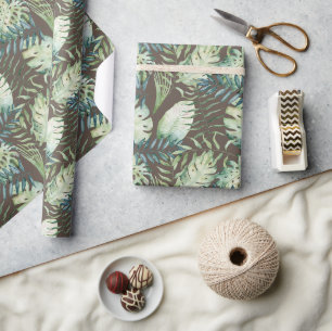 Brawn Tropical Green Blätter Geschenkpapier