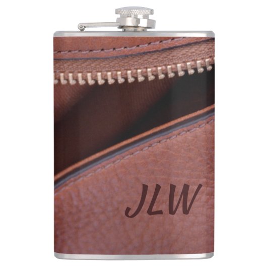 Brawn Unzipped Imitats Leather Initials fotografis Flachmann (Vorderseite)