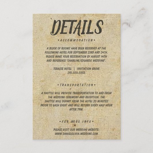 Brawn Vintag Classic Wedding Begleitkarte (Vorderseite)