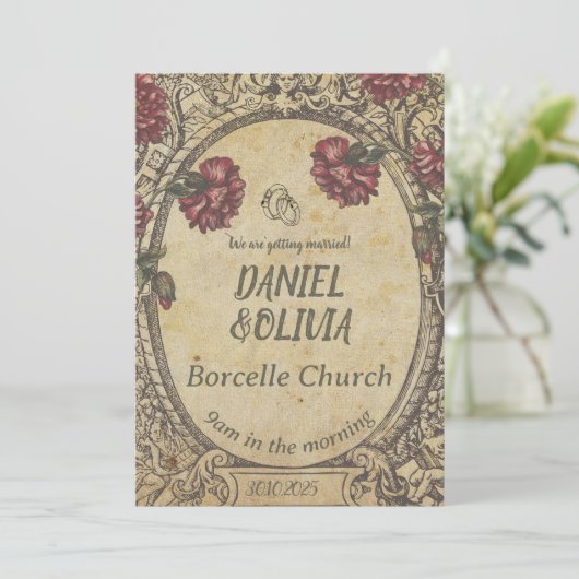 Brawn Vintag Classic Wedding Einladung (Stehend Vorderseite)