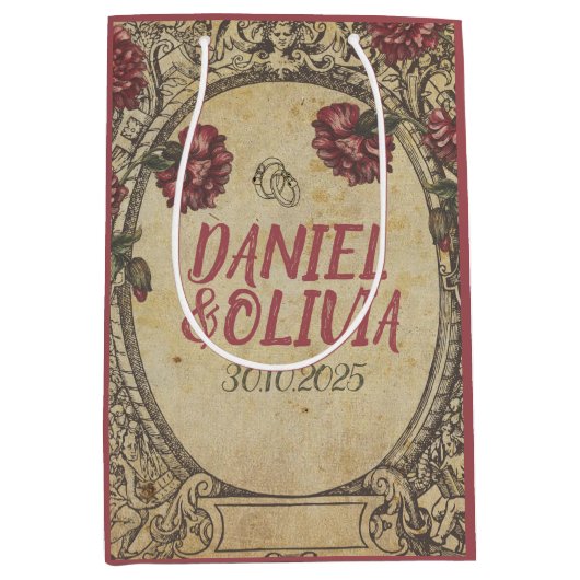 Brawn Vintag Classic Wedding Mittlere Geschenktüte (Vorderseite)