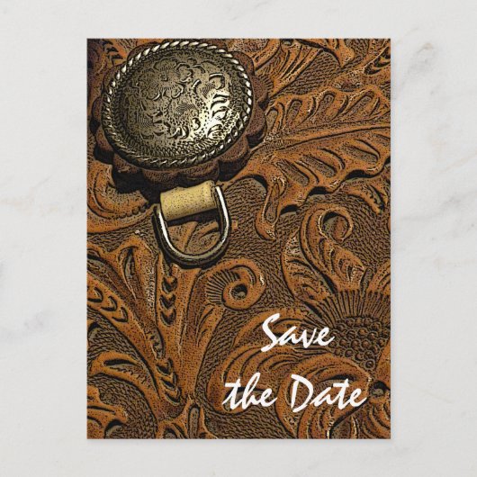 Brawn Western Saddle Country Hochzeit Save the Dat Ankündigungspostkarte (Vorderseite)