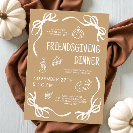 Brawn Whimsical Hand Dragon Friendsgiving Dinner Einladung
