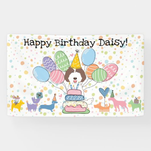 Brawn White Labradoodle Hund Geburtstagsparty Banner (Horizontal)