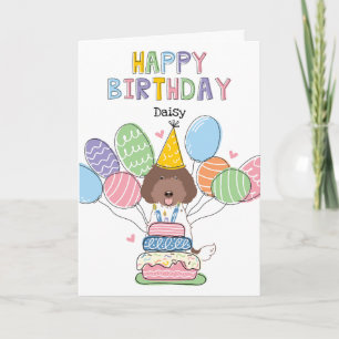 Brawn White Labradoodle Hund Happy Birthday Card Karte