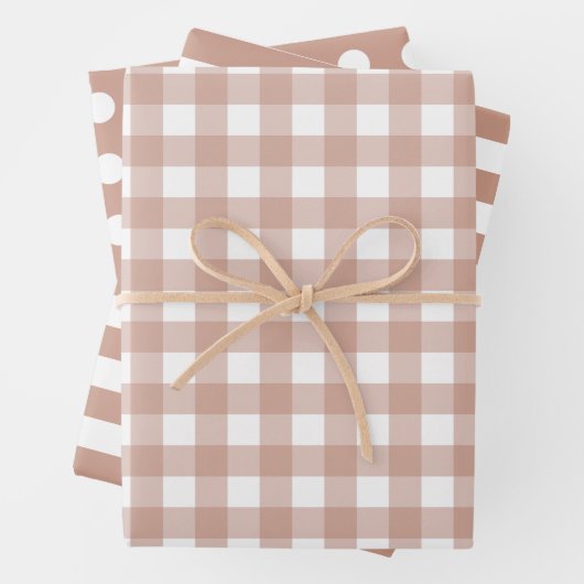 Brawn White Matching Patterns Gingham Dots Stripe Geschenkpapier Set (Beispiel)