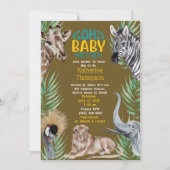Brawn Yellow Safari Jungle Animals Baby Dusche Einladung (Vorderseite)