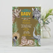 Brawn Yellow Safari Jungle Animals Baby Dusche Einladung (Stehend Vorderseite)