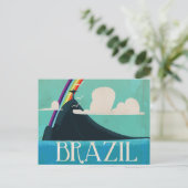 brazil christ der Retter Vintage Reiseplakat Postkarte (Stehend Vorderseite)