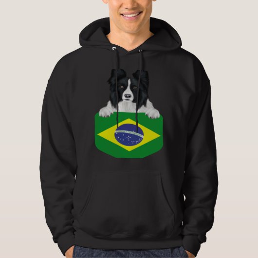 Brazil Flag Border Collie Dog In Pocket Hoodie (Vorderseite)