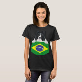 Brazil Flag Border Collie Dog In Pocket T-Shirt (Vorne ganz)