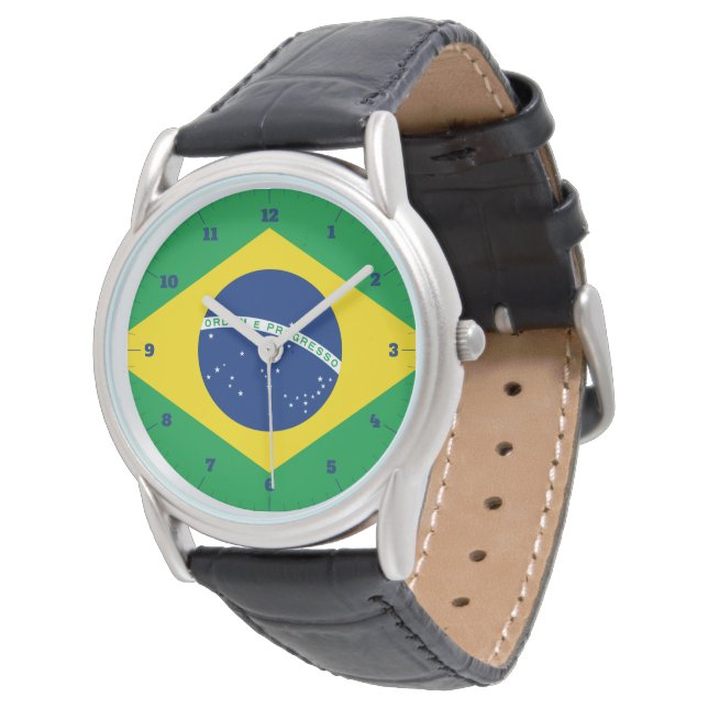 BRAZIL FLAG GOLD GREEN WATCH ARMBANDUHR (Schrägansicht)