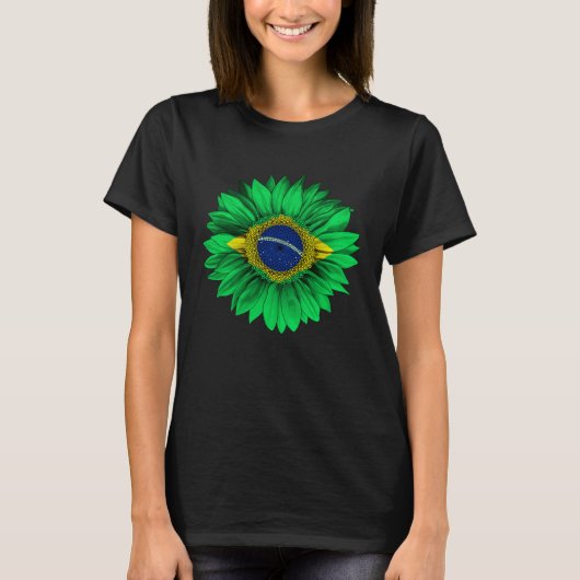 Brazil Flag Sunflower Brazilian Roots Proud Patrio T-Shirt (Vorderseite)