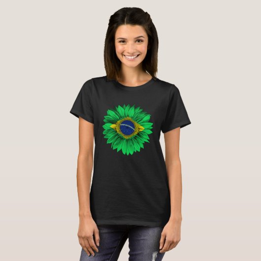 Brazil Flag Sunflower Brazilian Roots Proud Patrio T-Shirt (Vorne ganz)