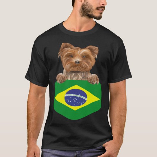 Brazil Flag Yorkshire Terrier Dog In Pocket T-Shirt (Vorderseite)