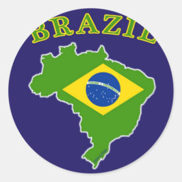 BRAZIL-Karte/Flagge auf dem Hintergrund der Marine Runder Aufkleber