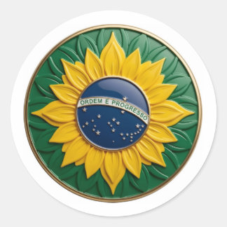 Brazil Solar Emblem - Luxury 3D National Pride Art Runder Aufkleber