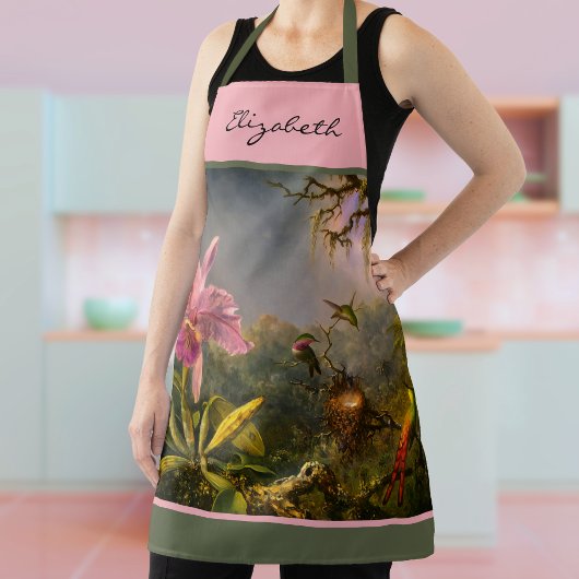 Brazilian Cattelya Orchid Hummingbird Monogram Schürze