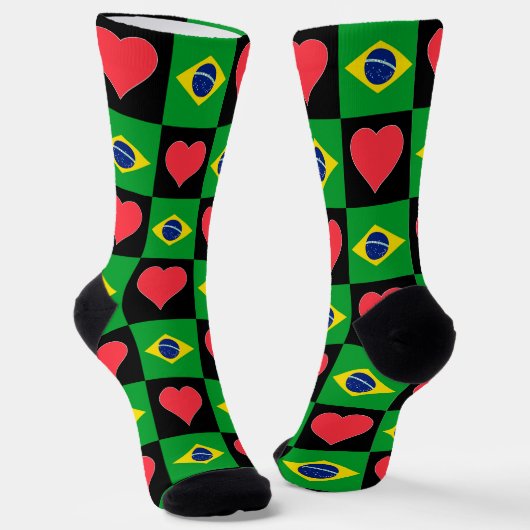 Brazilian Flag Herzklettern Spaß brasilianisch Pat Socken (Gewinkelt)