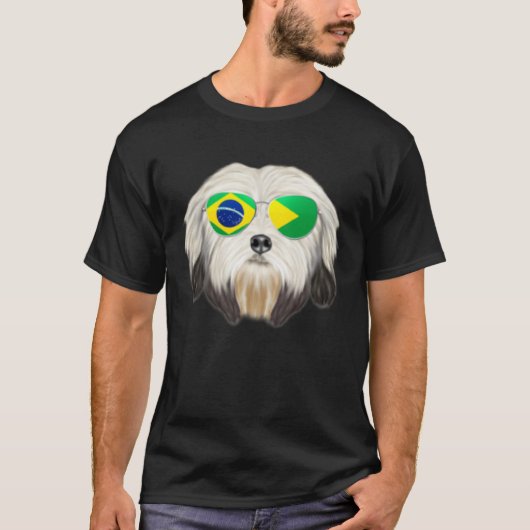 Brazilian Flag Lowchen Dog Brazil Pocket T-Shirt (Vorderseite)