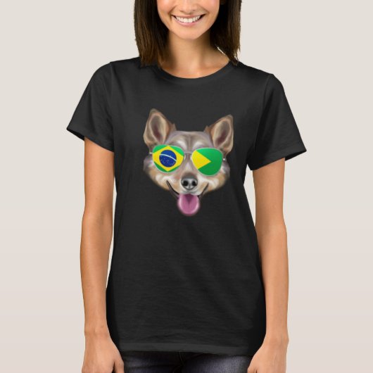 Brazilian Flag Swedish Vallhund Dog Brazil Pocket T-Shirt (Vorderseite)