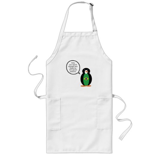 Brazilian Flag Talking Ms. Penguin Long Apron Lange Schürze (Vorne)