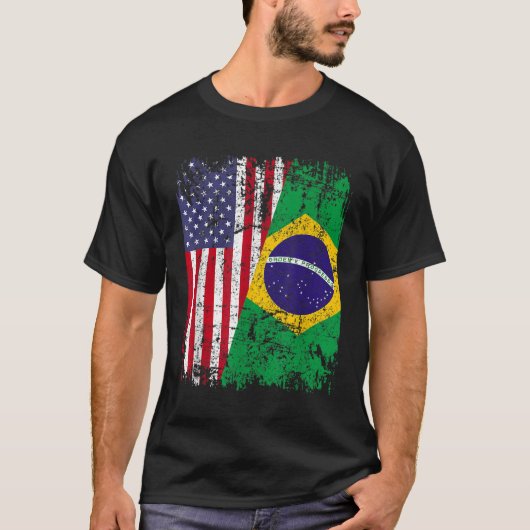 BRAZILIAN ROOTS Halbamerikanische Flagge BRAZIL T-Shirt (Vorderseite)