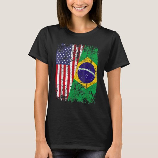 BRAZILIAN ROOTS Halbamerikanische Flagge BRAZIL T-Shirt (Vorderseite)