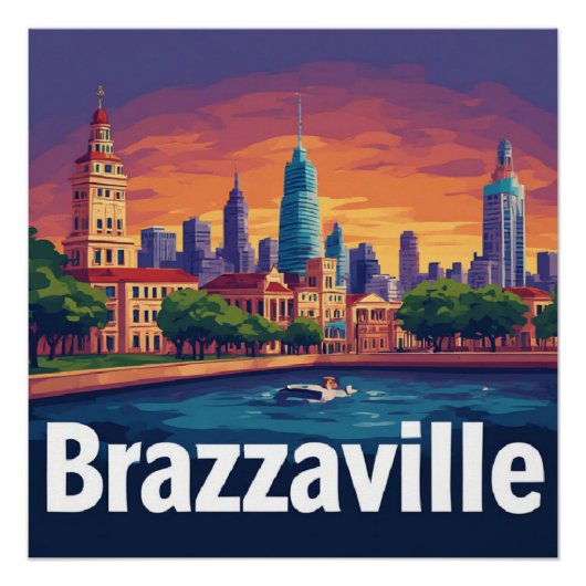 Brazzaville-Stadtansicht mit historischer Kathedra Poster (Vorderseite)