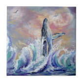 Breaching Hawaiian Humpback Whale Keramik Tile Fliese (Vorderseite)