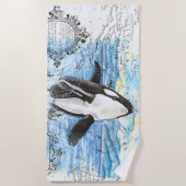 Breaching Orca Whale Alte Karte Strandtuch (Vorderseite)