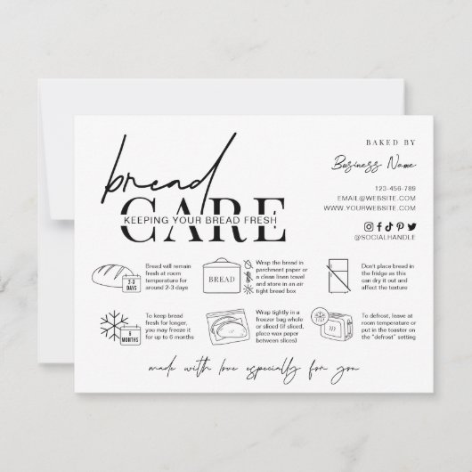 Bread Loaf Minimalist Baker Care Instructions Card Dankeskarte (Vorderseite)